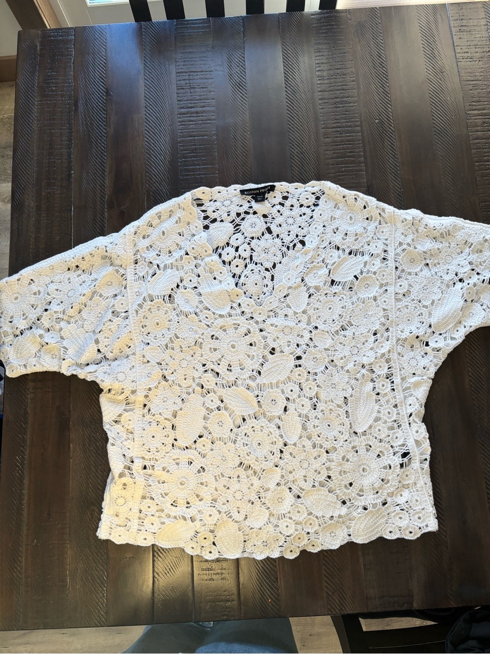 Boston Proper Cream Crochet Floral V-Neck Tunic